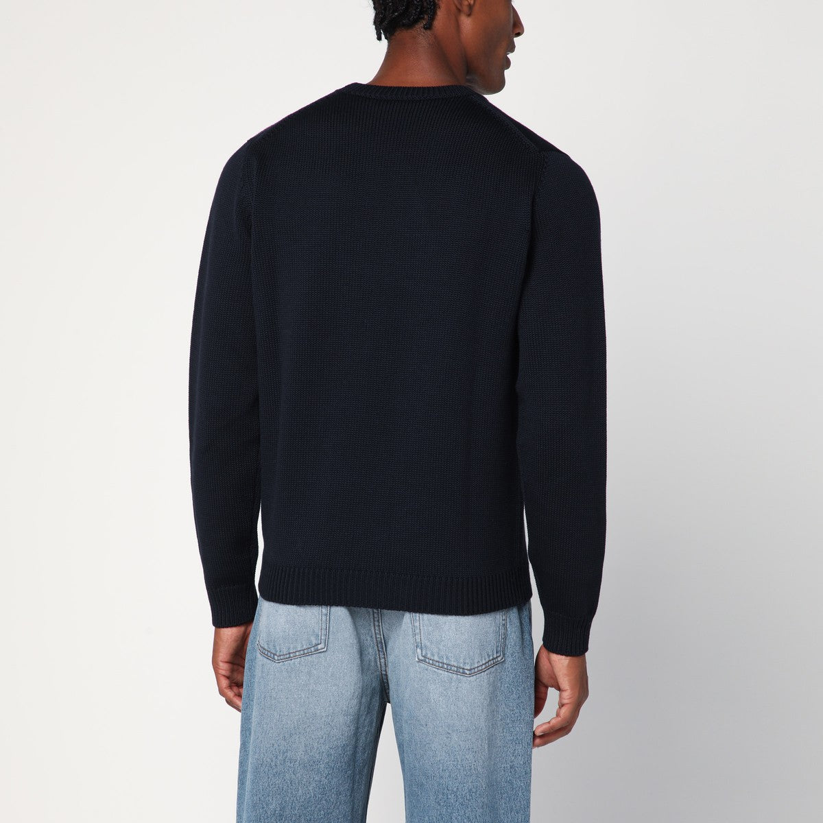 Roberto Collina Navy blue crew neck wool sweater