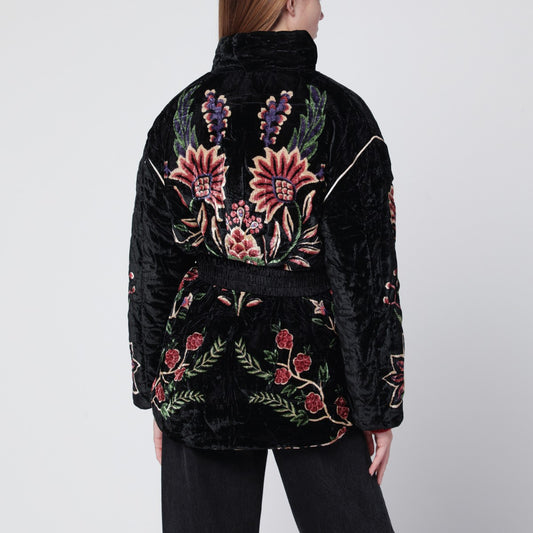 FARM Rio Marvelous Garden quilted velvet down jacket in black