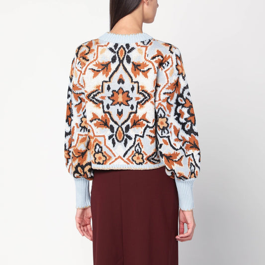 FARM Rio Light blue sweater with tapestry detail