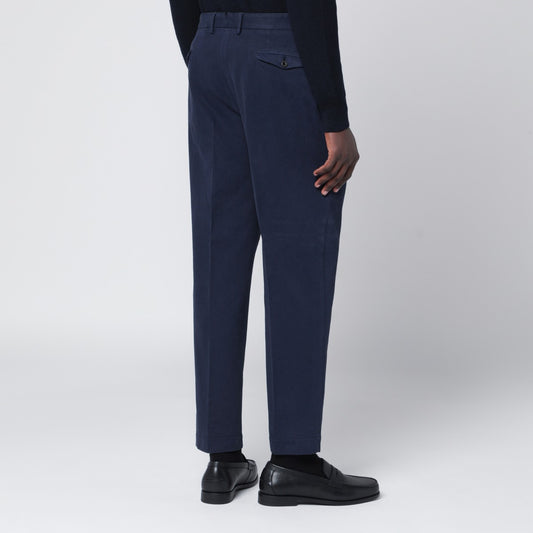 Santaniello Navy blue cotton and cashmere trousers