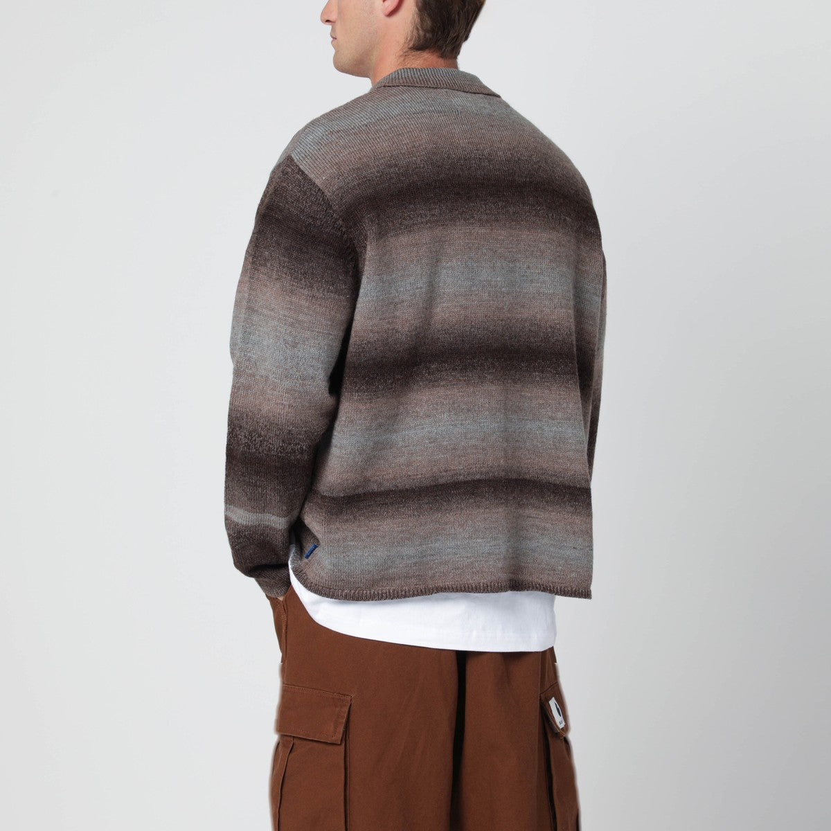 Awake NY Brown striped polo sweater