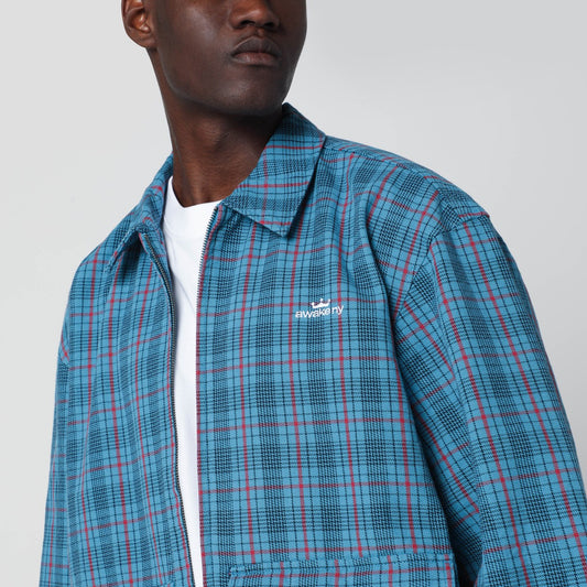 Awake NY Blue zip-up overshirt with logo