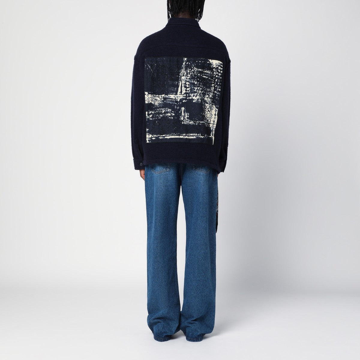 Destin Navy wool overshirt with graphic print