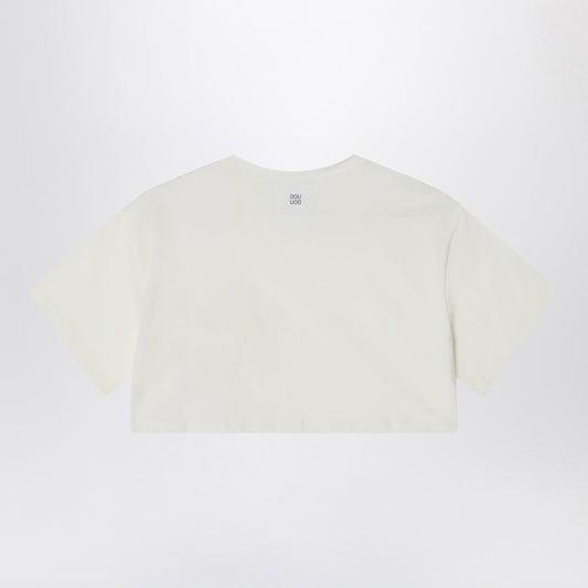 Douuod Ivory cropped t-shirt in cotton