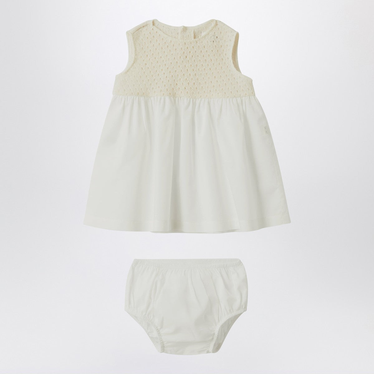 Teddy & Minou Cream-colored openwork knit dress with voile