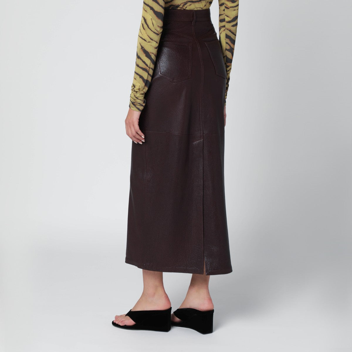 IVY OAK Burgundy leather midi skirt
