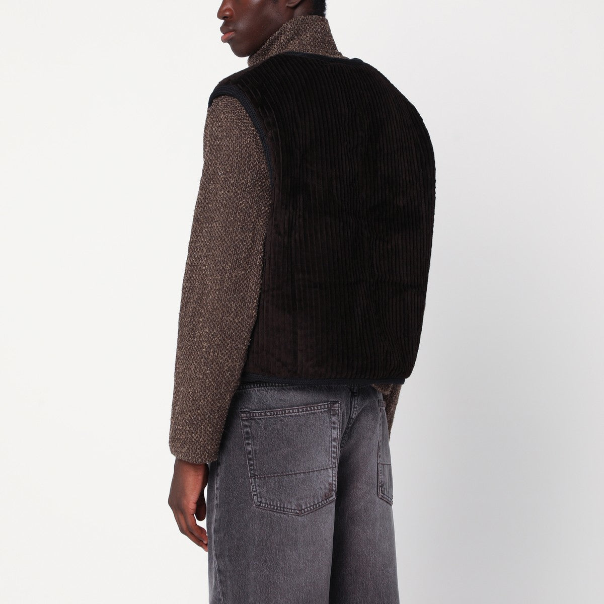 Our Legacy Brown ribbed velvet zip-up waistcoat
