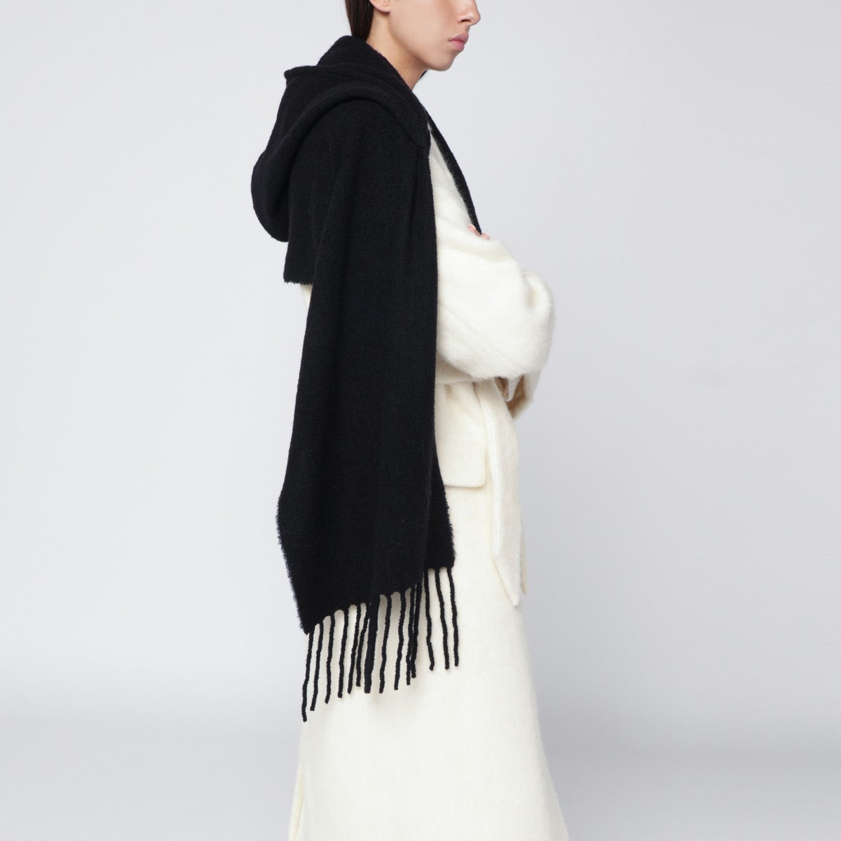 Destin Black wool hooded cape
