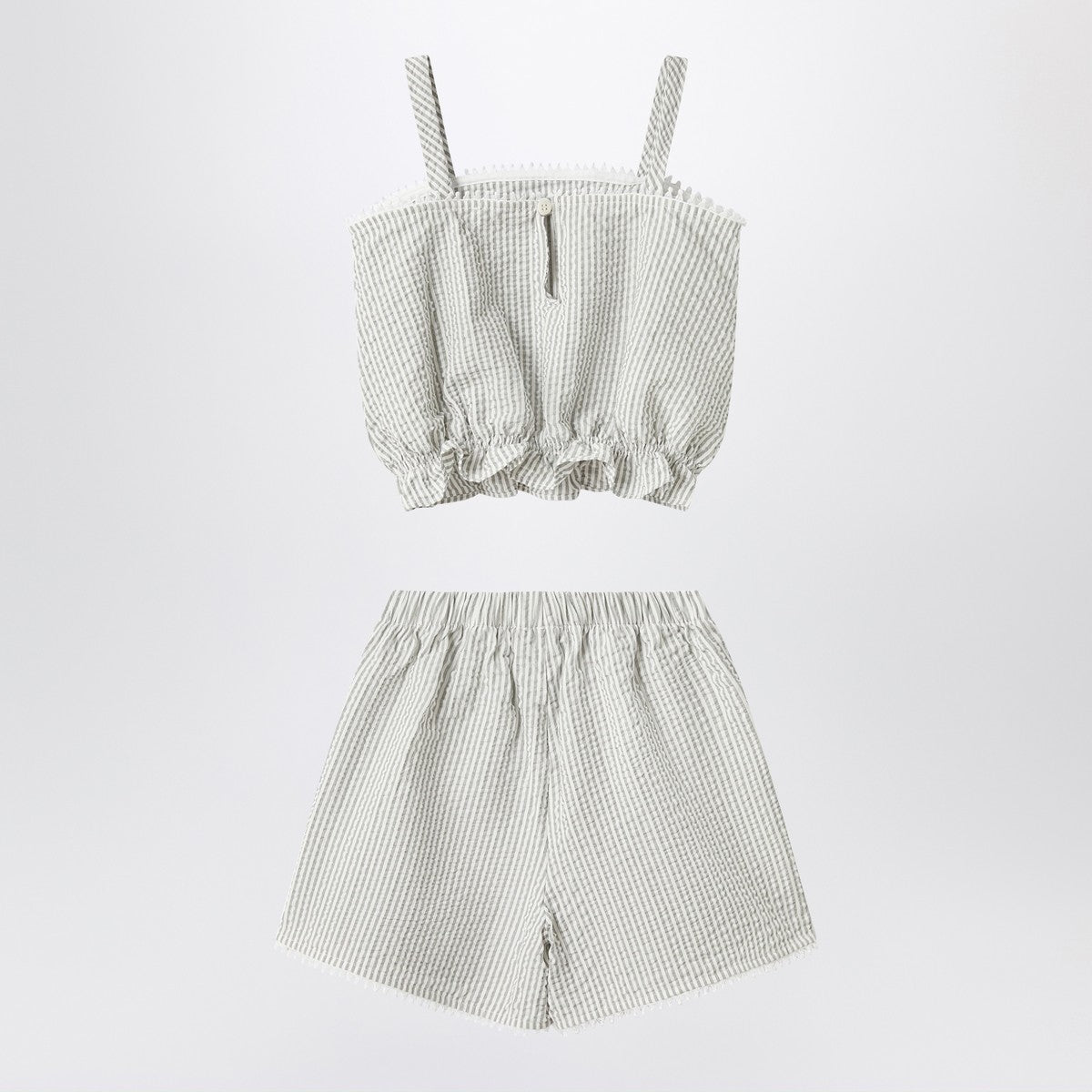 طقم Il Gufo بلون الحجر الرخامي مصنوع من قماش سييرساكر مخطط.