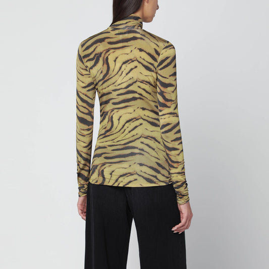 GANNI Khaki zebra-print turtleneck