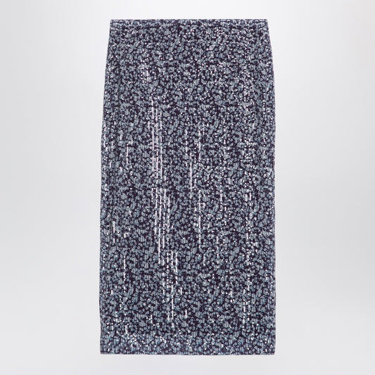 ROTATE Birger Christensen Sequined midi skirt with purple print