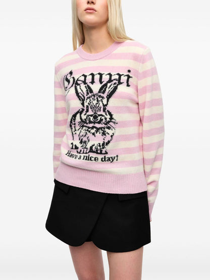 Ganni Striped Graphic Wool Bunny Jumper