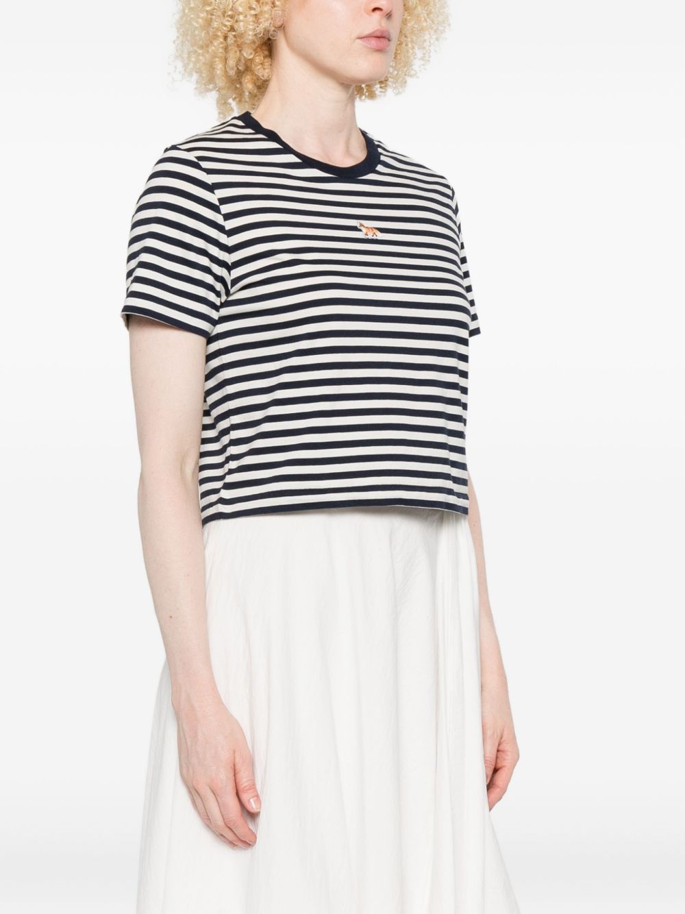 Maison Kitsuné Baby fox-embroidered striped cropped top