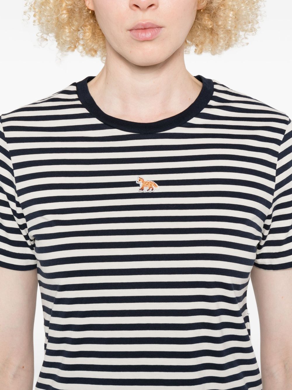 Maison Kitsuné Baby fox-embroidered striped cropped top
