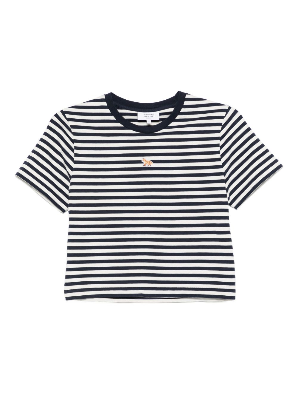 Maison Kitsuné Baby fox-embroidered striped cropped top