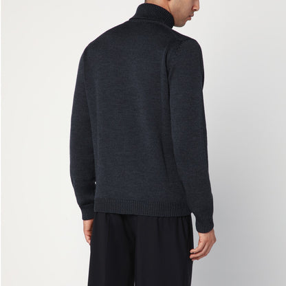 Roberto Collina Anthracite grey wool turtleneck sweater
