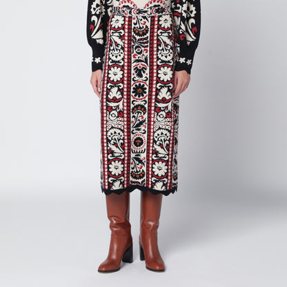 FARM Rio Ivory striped skirt with tapestry