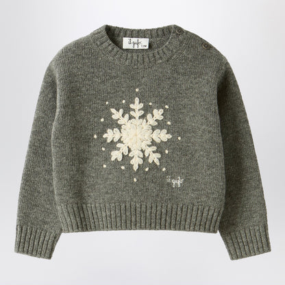 Il Gufo Grey wool sweater with snowflake motif