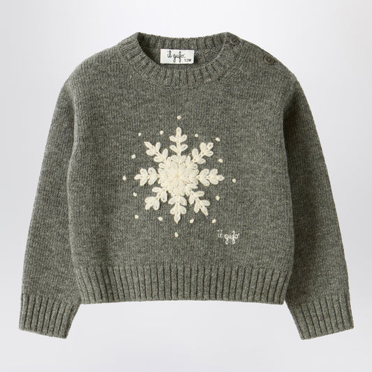 Il Gufo Grey wool sweater with snowflake motif