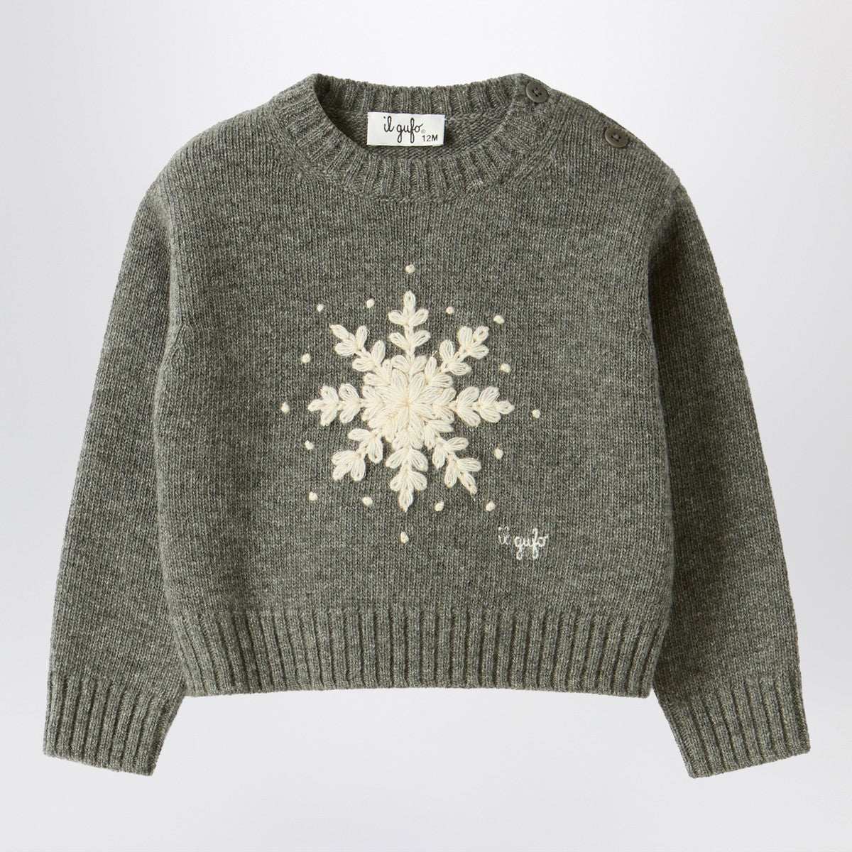 Il Gufo Grey wool sweater with snowflake motif