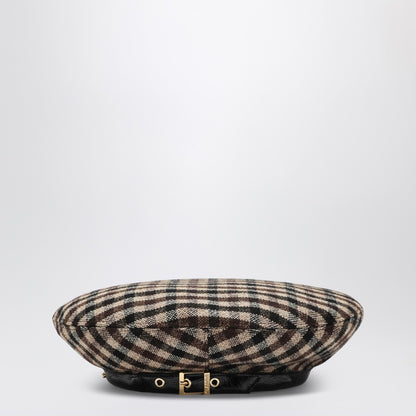 GANNI Brown check wool beret
