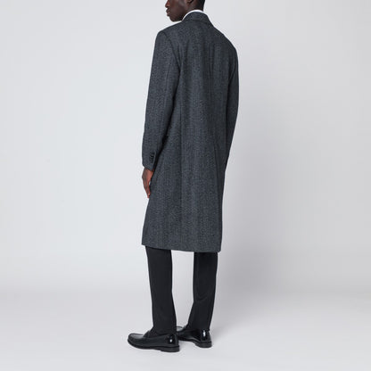 Lardini Grey herringbone double-breasted coat