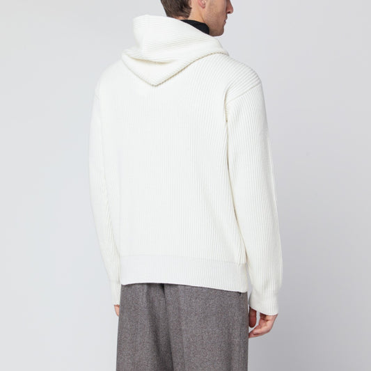 Lardini White wool and cashmere hooded cardigan