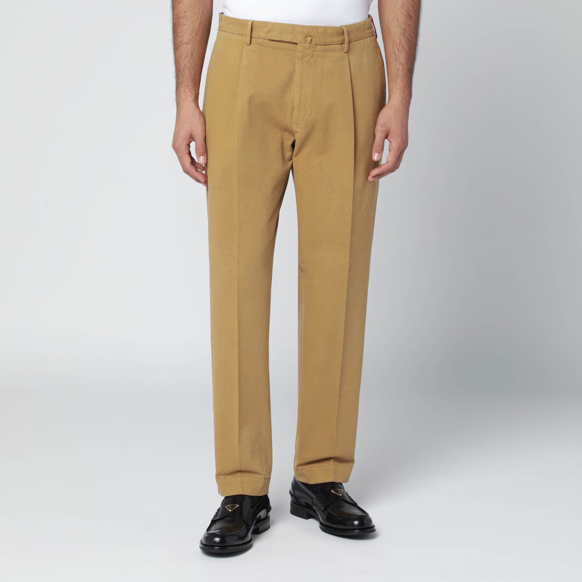 Santaniello Ochre cotton and cashmere trousers