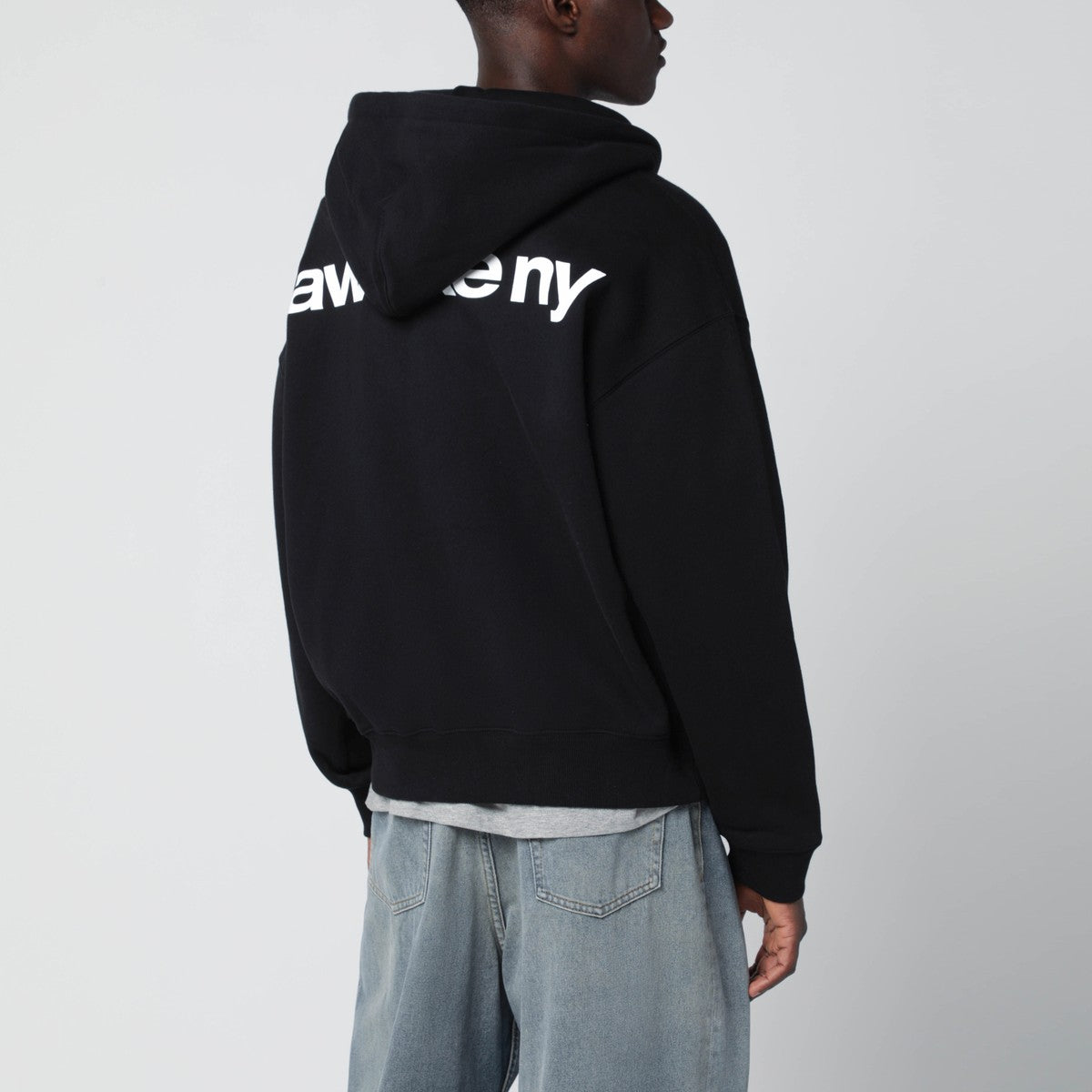 Awake NY Black hooded sweatshirt with logo print