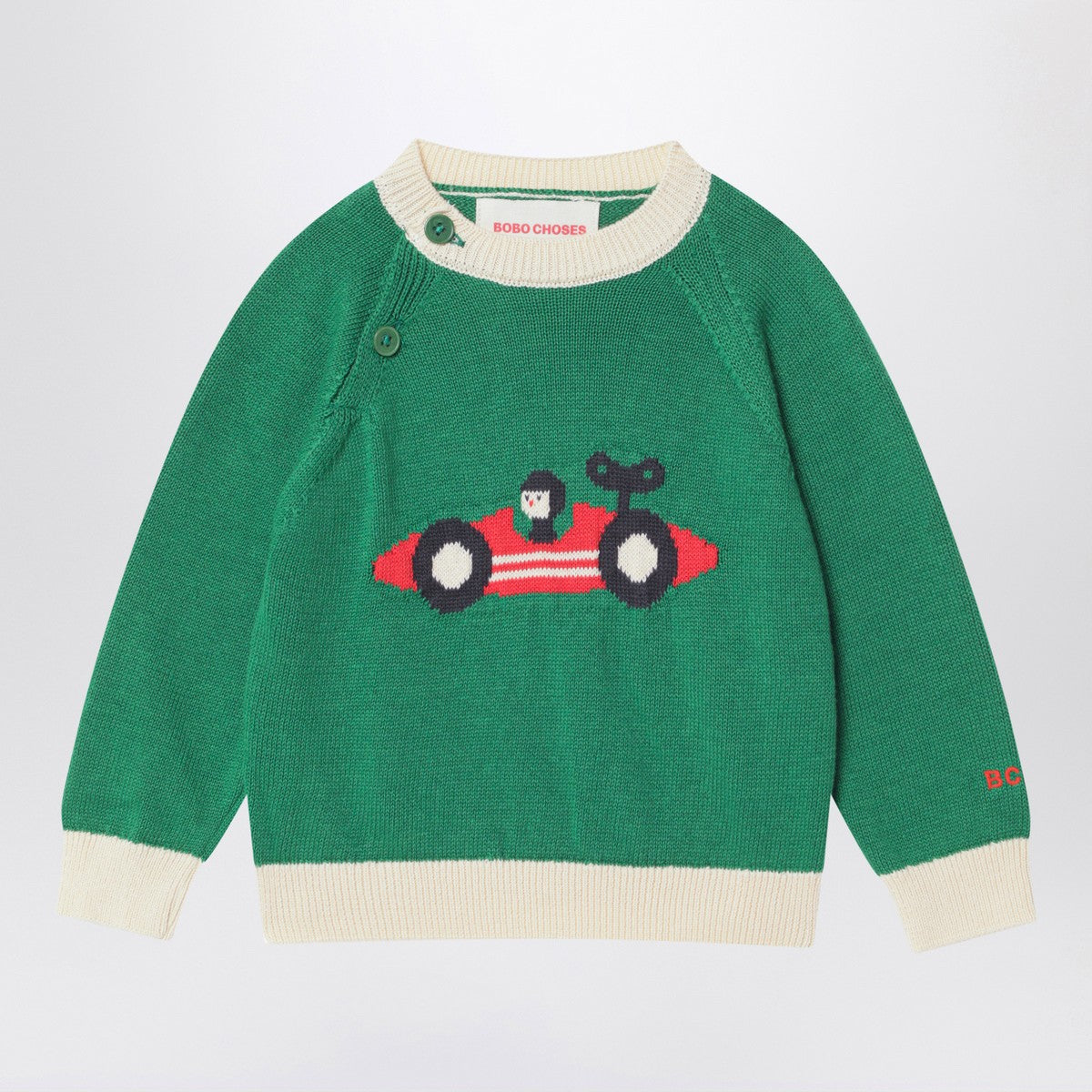 Bobo Choses Green cotton Race Car sweater
