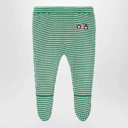 Bobo Choses Green/white Race Car footed leggings