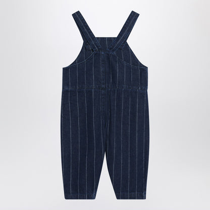 Bobo Choses Navy blue denim overalls with train