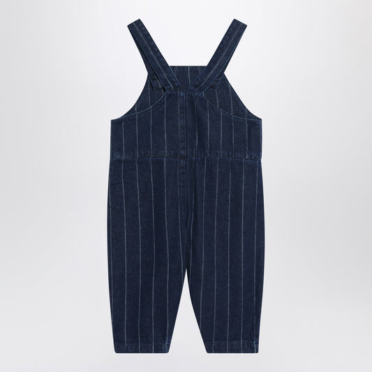 Bobo Choses Navy blue denim overalls with train