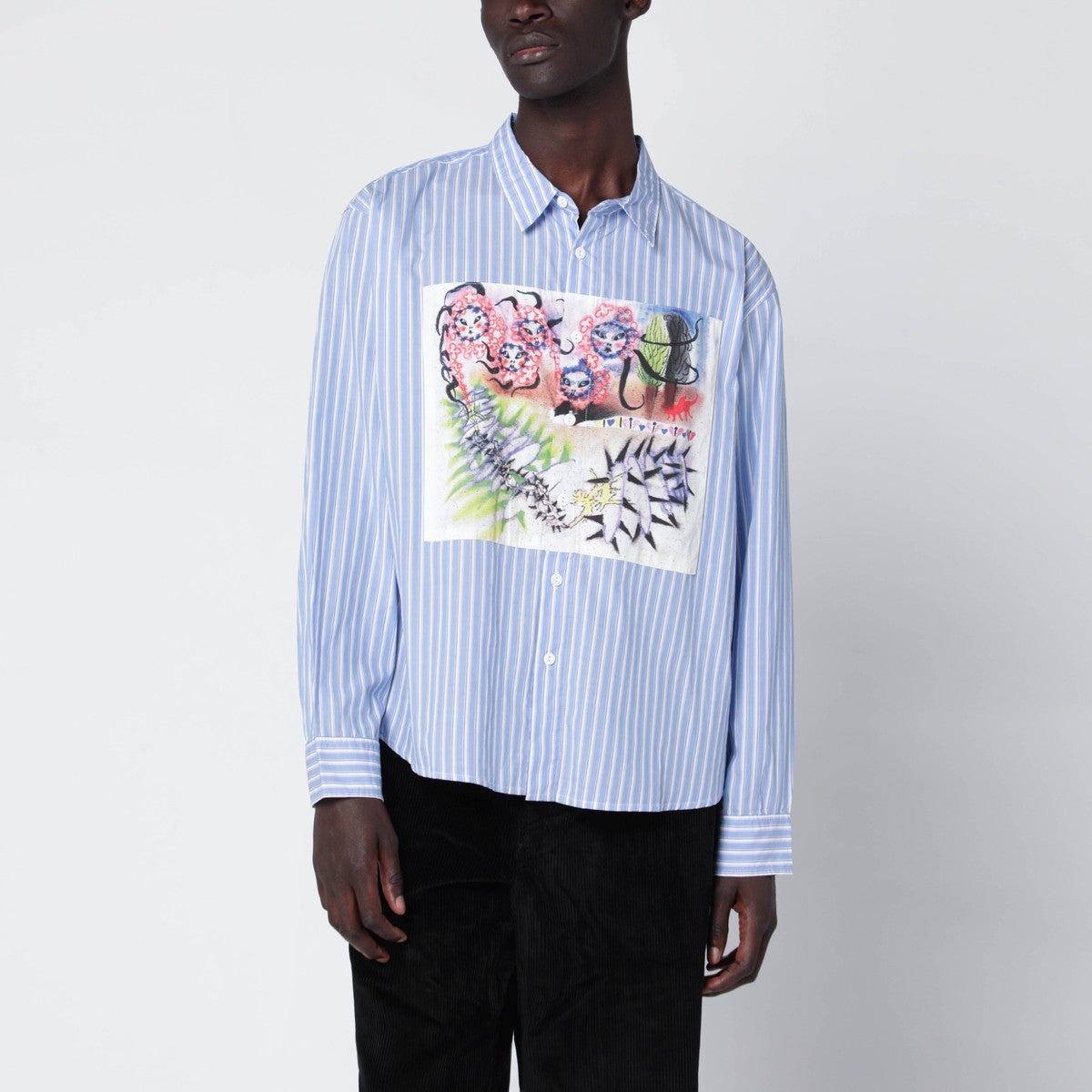 Brain Dead Light blue striped shirt with painted patch