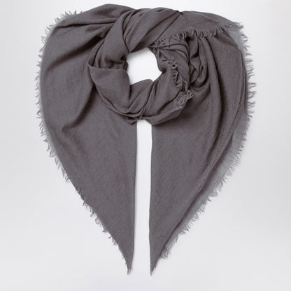 Destin Mud-coloured wool-silk blend scarf