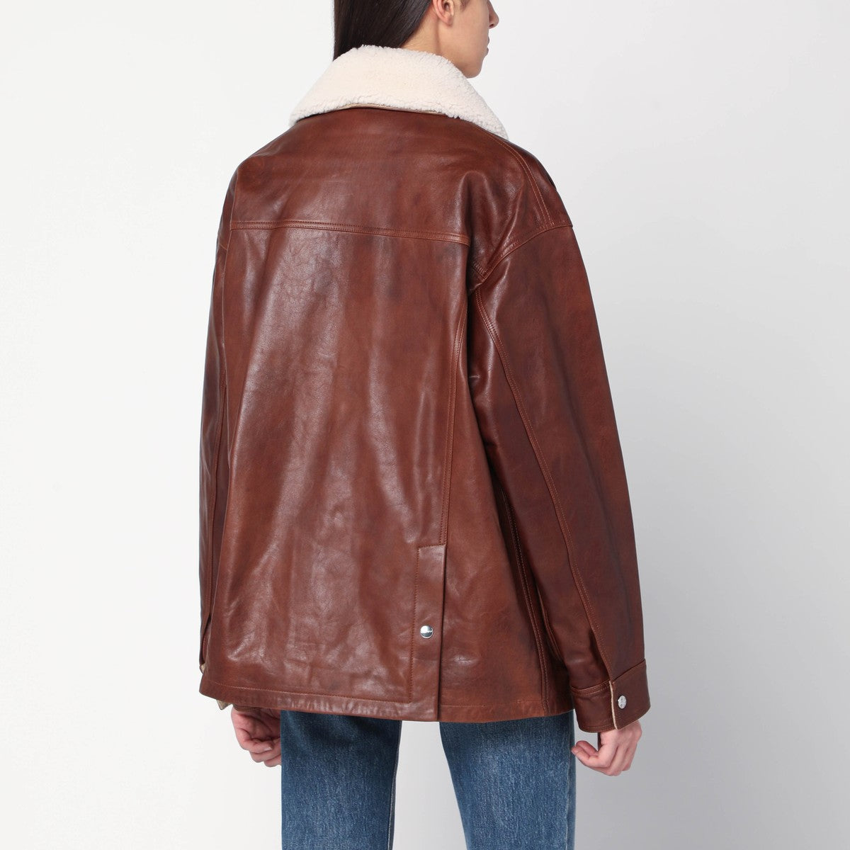HALFBOY Brown leather jacket with shearling collar
