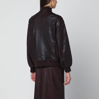 IVY OAK Burgundy leather bomber jacket with zip