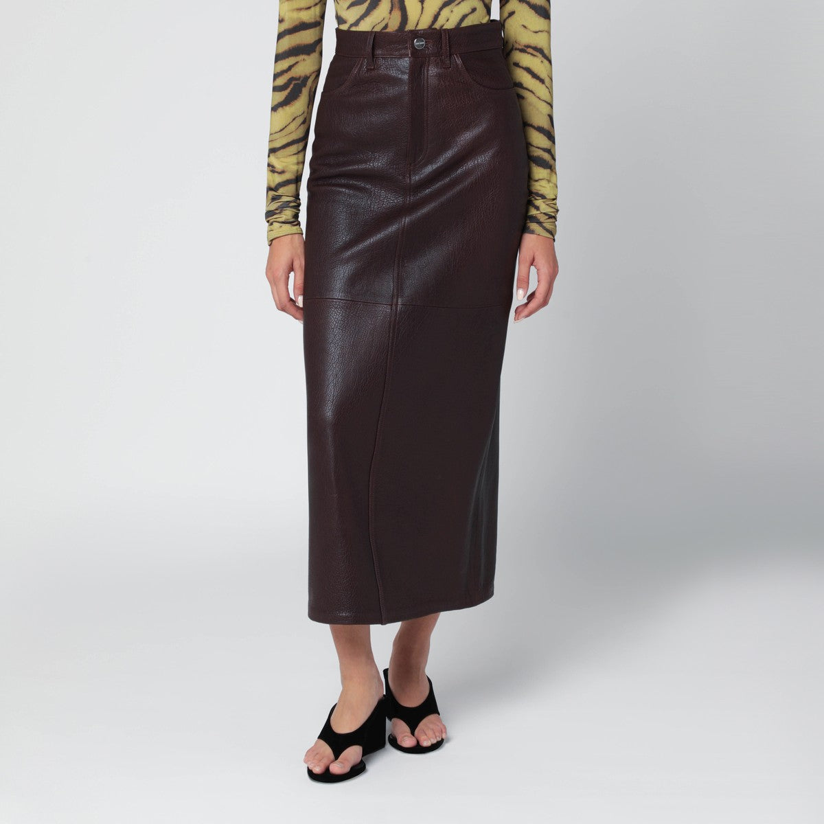 IVY OAK Burgundy leather midi skirt