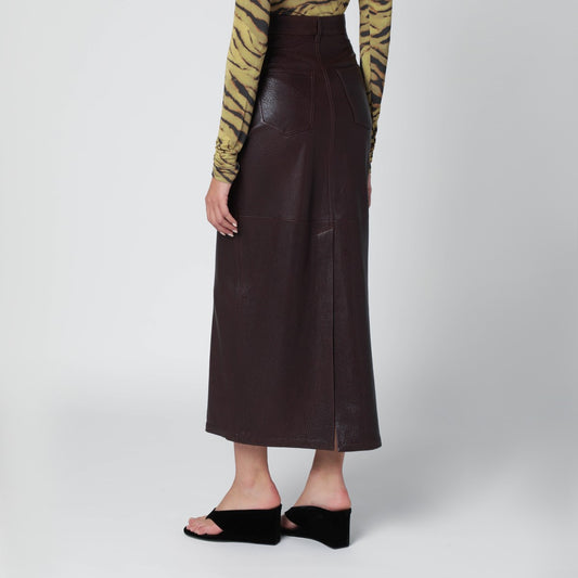 IVY OAK Burgundy leather midi skirt