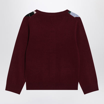 GANNI Burgundy checked cardigan in cashmere blend
