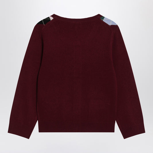 GANNI Burgundy checked cardigan in cashmere blend
