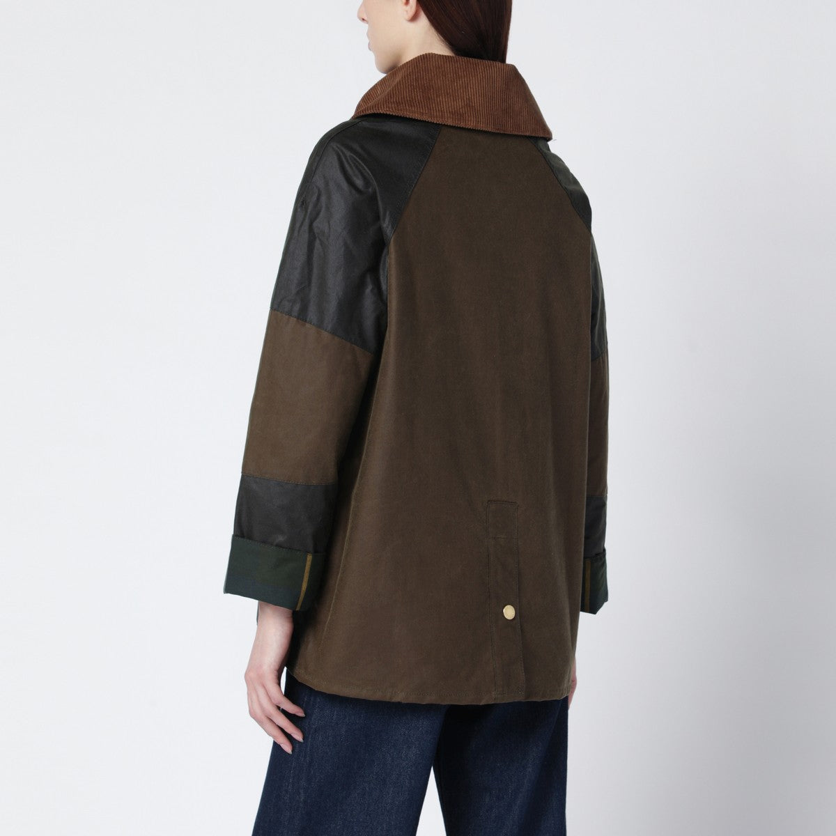 Barbour Allerston waxed jacket in olive green color-block
