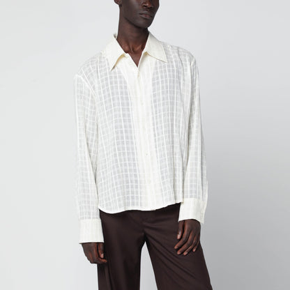 Séfr Ignacio white cotton and linen checked shirt