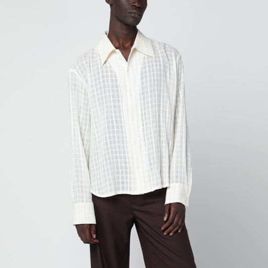 Séfr Ignacio white cotton and linen checked shirt