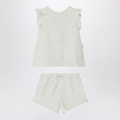 Il Gufo Two-piece white set with floral embroidery