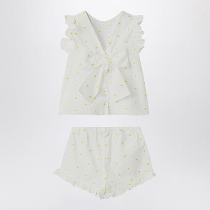 Il Gufo Two-piece white set with floral embroidery