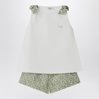 Il Gufo Two-piece white set in Liberty fabric