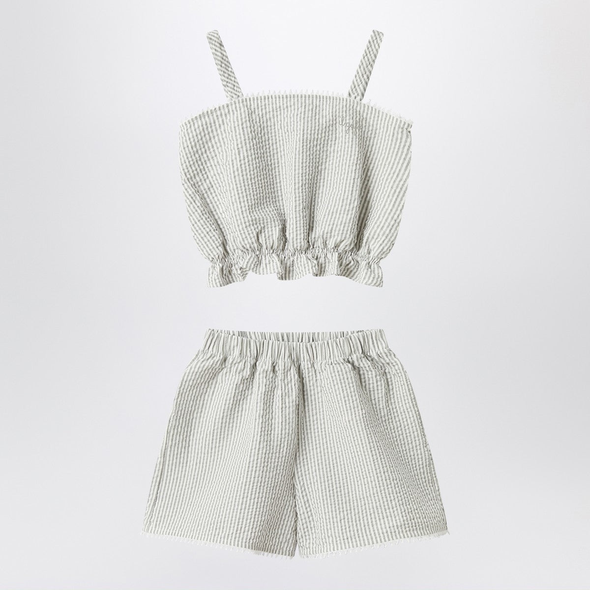 طقم Il Gufo بلون الحجر الرخامي مصنوع من قماش سييرساكر مخطط.