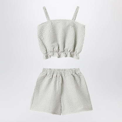 طقم Il Gufo بلون الحجر الرخامي مصنوع من قماش سييرساكر مخطط.