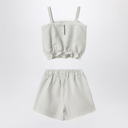 طقم Il Gufo بلون الحجر الرخامي مصنوع من قماش سييرساكر مخطط.